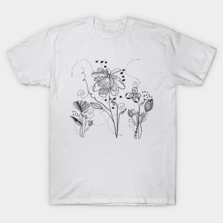 Summer time abstract black flowers T-Shirt